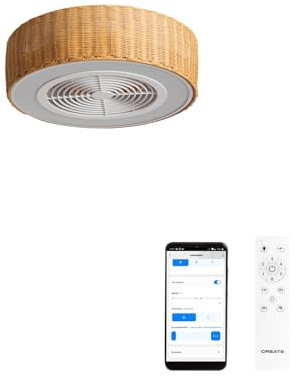 CREATE / WIND CLEAR EASY S/Ventilador de techo con aspas ocultas ratán con wifi y mando / 40W, Silencioso, Ø50 cm, luz LED 3 temperaturas, temporizador, función verano-invierno