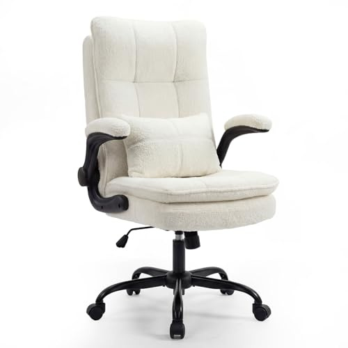 Asukale Bürostuhl Ergonomisch [TESTSIEGER] Schreibtischstuhl, Cremeweiß | Bürostuhl 150kg, Verstellbaren Armlehnen, Lordosenstütze, Höhenverstellbarer, 90°-125° Wippfunktion, 360°, Teddy-Stoff
