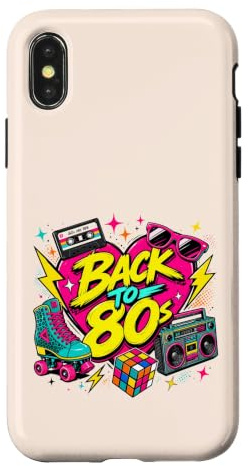 Back to 80s Nostalgia Roller Skate Boombox Cassette Tape Années 80 Coque pour iPhone X/XS