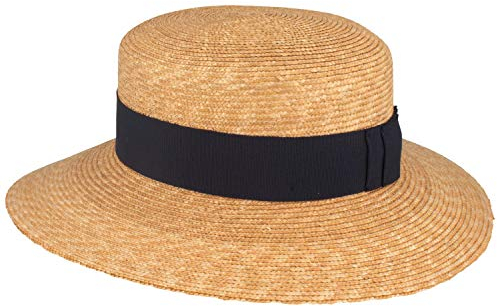 Breiter Borten-Strohhut Matelot Damen Trachtenhut mit Ripsband-Garnitur - Tanne 57 M