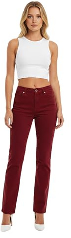 ESRA Damen Hose Straight Leg Hose High-Waist Damen Regular Stretch Stoffhose Business-Hose bis Übergröße Große Größe T101