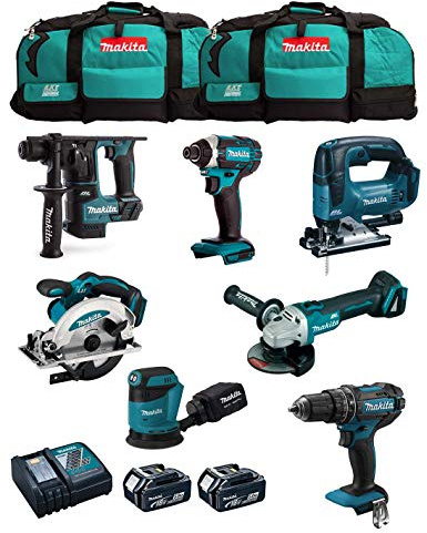 Kit MAKITA MK702 (DDF482 + DHR171 + DGA504 + DTD152 + DJV182 + DSS610 + DBO180 + 2 Batterien 5,0 Ah + Ladegerät + 2 x LXT600)