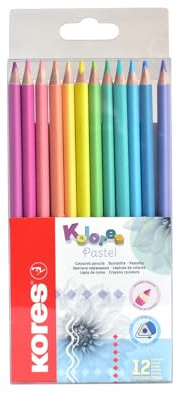 Kores – Kolores pastell 12 färgpennor, triangulär form, pastellpapper – färgpennor med pastellnyanser för vitt, mörkt och hantverkspapper – set med 12 blandade färger, paket med 1