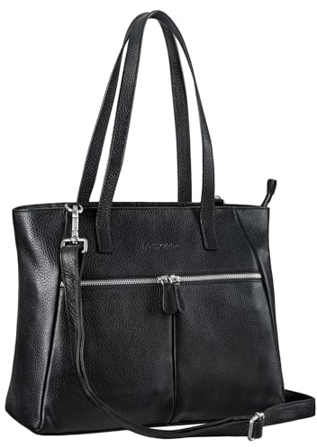 STILORD Madeleine Große Umhängetasche Damen Leder Vintage Schultertasche Elegante Businesstasche für 13,3 Zoll Laptops Leder Handtasche Arbeitstasche Echtleder Farbe:schwarz