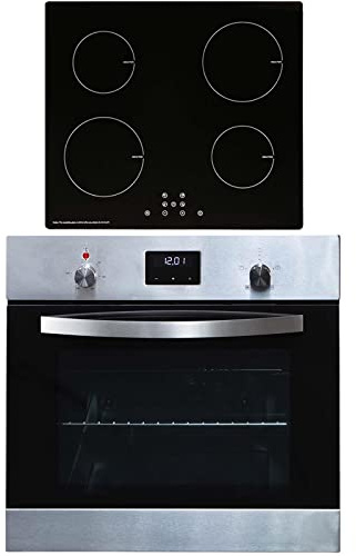 SIA SO114SS 60cm Stainless Steel Digital Electric Single Fan Oven & INDH61BL 13A Plug-in 4 Zone Induction Hob With Child Lock