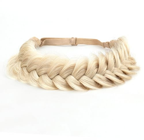 TOECWEGR Expansions, hårband, flätat, klassisk, tjock och bred, pläterad, bröllop, fluffiga flätor, peruk kvinnor, flicka, skönhetstillbehör (strand guld)