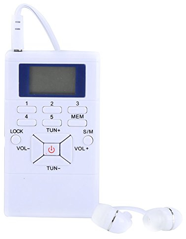 ciciglow Mini Radio FM, Radio Portátil Tamaño de Bolsillo Radio Personal Digital con Función de Memoria Radio de Mano para Ducha Cocina con Auriculares, Admite Batería Reemplazable (AAA)(Blanco)