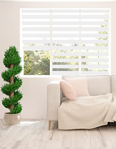 Zebra Blind - Day and Night Roller Blind, Aluminium Frame, Dual Layer Striped Fabric Modern Elegant Window Blind, Easy Clean, Light Control Privacy 145 cm Drop, White, (120cm Width)
