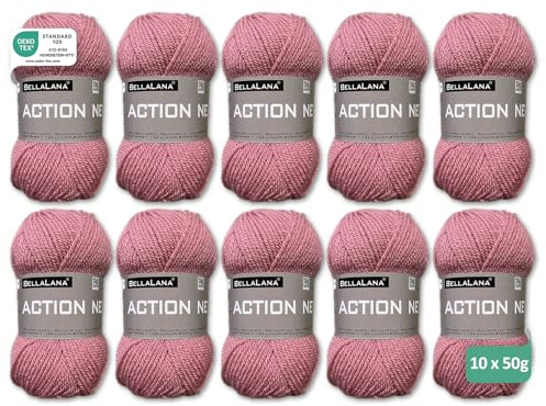 BellaLana Wolle Action New, Allzweckgarn, Stricken, 10x50gr, Altrosa