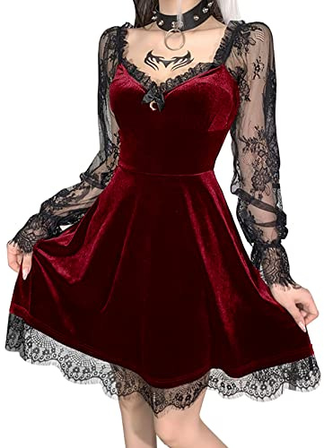 SEAUR Vestido gótico para mujer, estilo retro, vintage, estilo steampunk, rock, para carnaval, fiestas, club, ropa para cosplay, carnaval, S, M, L, XL, M