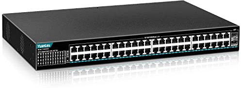 YuanLey 48 Porte Gigabit Ethernet Switch Non Gestito con 2 Uplink SFP da 1000Mbps, 50 Porte Switch di Rete, in Metallo Montaggio a Rack Plug And Play Switch Ethernet