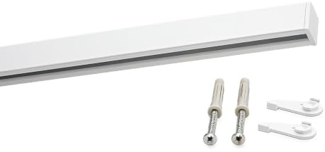 Deco-rum gardinskena mått aluminium inre spår fyrkantig platt takfäste gardinstång ytgardin skena inre gångstång för gardiner med spännlås vit 150 cm fyrkant
