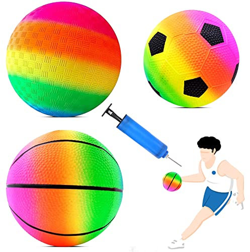 GAROMIA 3 Pezzi Pallone da Calcio Arcobaleno Palline da Spiaggia Palla da Calcio in PVC per Bambini Giocare a Palla Calcio Palline Morbide Pallone Gonfiabile per Interni Esterni Giochi all'aperto