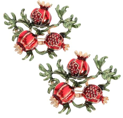 Amosfun Granatapfel Brosche 2er-Set Rot – stabile Nadel & Komfortclips, Kleidung Taschen Schal, Geschenk für Muttertag Festlich