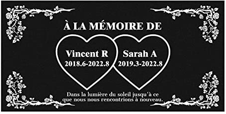 LAIFU Pierre Tombale Personnalisé Pierre commémorative Humaine, Pierre tombale cimetiere en Granit Noir, Pierre tombale Humaine avec Photo, Personnalisable (30 x 15cm)