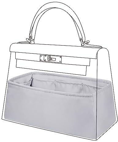 DGAZ Seiden Handtaschen Organizer für Kelly 25, Bag Organizer, Pearl Grey | Innentasche, Weiches Satinfutter, Passform, Optimaler Schutz, Leicht