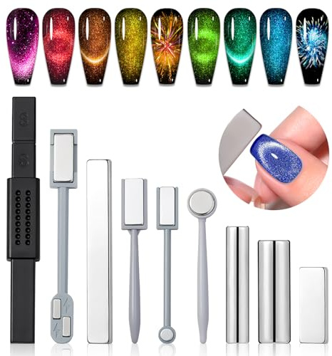 Saviland 9 Stück Nail Art Werkzeug Magnetstift Nagel Kunst Magnet Stick für 3D Cat Eye Gel Nagellack Maniküre WerkzeugDoppelter Magnetische Stift Katze Eye Pen für Ideal Katzenaugen Magische Effekt