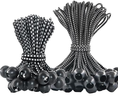 BYZANDQI Spanngummis mit Kugel, 50 Stück Planenspanner Gummispanner Zeltgummis | 15 cm 25 Stück und 20 cm 25 Stück | Befestigung Gummischlaufen für Planen Banner Netz Pavillions Schwarz