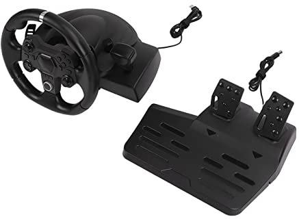 ZLXHDL Volant De Course, Volant De Jeu PC 11 Pouces, 5 Axes 10 Boutons De Commande, 7 Niveaux De Sensibilité, Retour De Vibration, Volant De Course De Jeu USB 7 En 1 Avec Pédale Compatible Pour PS4