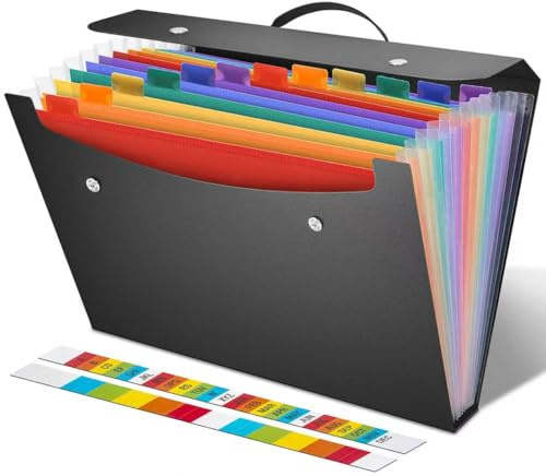Vanulee File Organiser Box File Folder,13 Pockets Document Organisers,Concertina Files Expanding Folders for Paperwork A4 Paper Bill Receipt,Accordion Filing Box, Matte Coloured