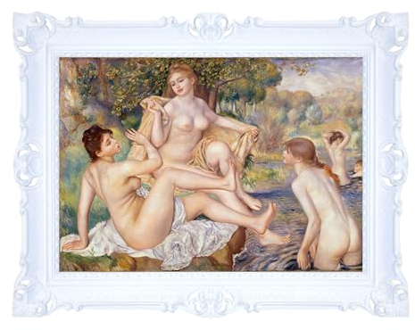 LIGUORO SHOP Bild Le Badende von Pierre Auguste Renoir, Druck auf Leinwand, mit Barockrahmen, 86 x 67 cm (weiß)