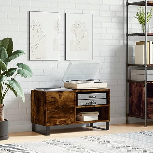 prissent Disc-Möbel 85 x 38 x 48 cm Holz Sperrholz Bücherregal Holz Schallplatten Halter Vinyl Bücherregal schmal Lowboard Wohnzimmermöbel TV-Schrank CD-Regal Eiche Rauch