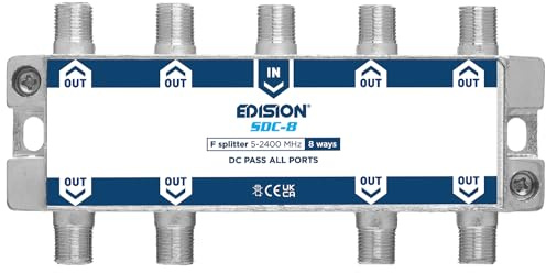 EDISION SDC-8 Répartiteur coupleur d'antenne 8 sorties, compatible avec la Antenne TNT, Satellite, Câble, Radio, Unicable, connecteurs F, Fréquence 5-2400Mhz, Passe DC, Splitter 8 voies