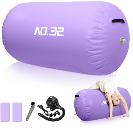 NO. 32 Inflatable Air Roller Gymnastics Tumbling Barrel 100x60CM with Electric Air Pump – Tumbling Mat for Backbend, Yoga, Gymnastics, Home & Gym, Backflip Practice, Portable Storage