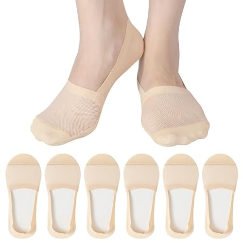 AYPOW 6 Paia Calzini Fantasmini in Nylon da Donna, Fodera Bassa Calzini Invisibili Morbidi e Traspiranti in Nylon, Antiscivolo Calze Barca Fondo in Cotone per Mocassini Sneakers Appartamenti Scarpe