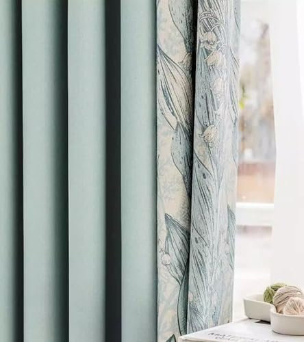Daesar Vorhang Blickdicht Blau 132x183CM, Gardinen mit Schlaufen 2er Set Landhausstil Bedruckt mit Blumen Motiv Verdunklungsvorhänge Kinderzimmer Schlafzimmer Wohnzimmer