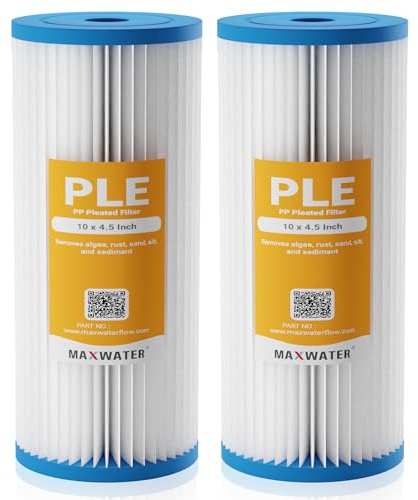Max Water 50 Micron 10 x 4.5 Pleated Sediment Water Filter, Washable Replacement Cartridge for 10 BB Whole House Systems Compatible with R50-BBSA, FXHSC, WFHDC3001, W50PEHD, GXWH40L (2 Pack)