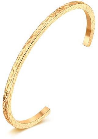 Aobei Pearl 18K Gold überzogene gehämmerte offene Manschette Armreif für Frauen Minimalistische 3mm strukturierte Armband Layering Schmuck Liebesgeschenk für sie