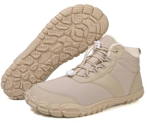BibHoly Chaussures pieds nus d'hiver pour homme et femme - Confortables - Doublure chaude et imperméable - Bottes d'hiver avec large boîte à orteils, C02 Beige, 42 EU