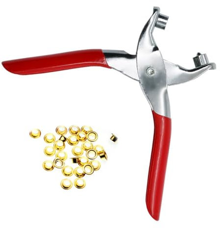 HOODANCOS Ösenzange Lochzange 6 Zoll Mit 100 Ösen 4mm Innendurchmesser Metallgehäuse Rot Ergonomischer Griff Für Leder Stoff Und Segeltuch Handwerk