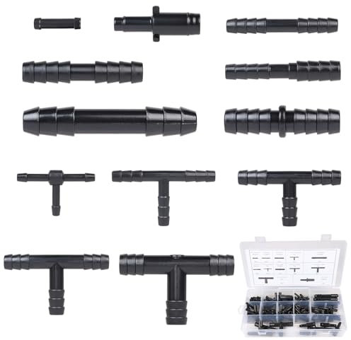 DBREAKS 113 Stück Schlauchverbinder Set, 12 Größen T-verbinder Schlauchverbinder Set, Schlauchverbinder Sortiment, Schlauch Verbindungsstück Schwarz, für Gartenschlauch Anschluss Bewässerungssystem