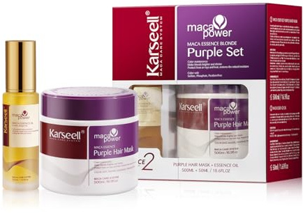 Karseell Purple Hair Mask with Hair Oil Moroccan Argan Oil Set, Remove Yellow Tones Deep Nourish for Blonde Silver Gray Hair, 50ml + 500ml