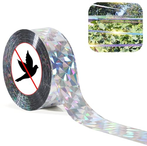 Nastro Repellente Antiuccelli Riflettente, 2.4cm x 153m, Repellente Antipiccioni, per Spaventare gli Uccelli, Dissuasore per Piccioni per Proteggere Balcone Orto Piante