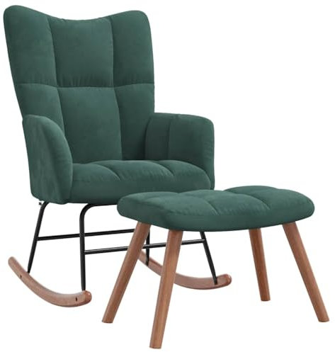 IBUQDDV Lesesessel Schwingsessel Schaukelstuhl Wohnzimmer Schaukelstuhl mit Hocker Samt Dunkelgrün für Wohnzimmer Schlafzimmer