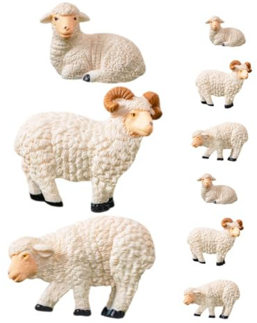 ULTECHNOVO Figurine de Mouton Miniature 9 Pièces en Résine Beige, Réaliste