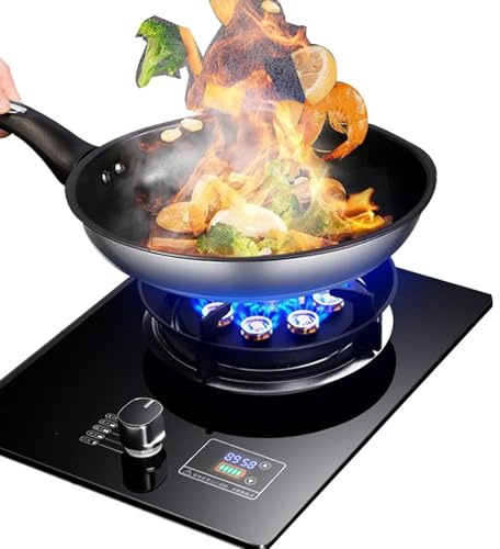 THEGA Cucina A Gas da Interno Integrata - Stufa A Gas per Uso Domestico A Un Fornello, Bruciatore A Nove Camere in Vetro Temperato Antideflagrante, per Cucina/Campeggio(NG)