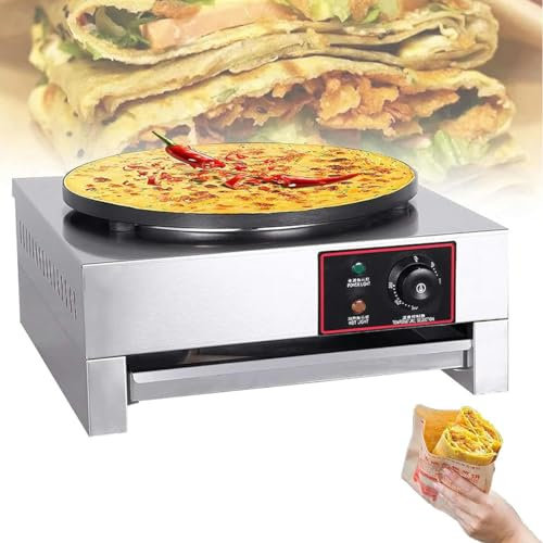 Crêpière électrique, Plaque chauffante antiadhésive Professionnelle de 40 cm, Puissance de feu réglable pour omelettes et Pizzas (Une Seule tête)