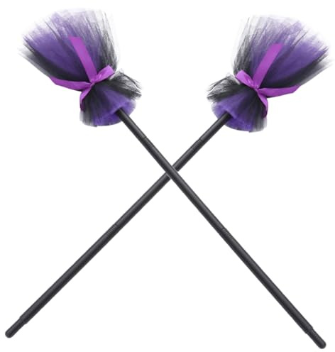 minkissy 2 piezas Escoba de Bruja Morada para Disfraz de Halloween de Accesorio y Resistente para Fiesta Cosplay Decoración Temática