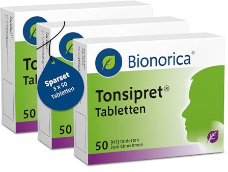 Tonsipret® Tabletten - bei Halsschmerzen, Sparset 3x 50er Pack (150 Stück) | Bei akuter Hals- & Rachenentzündung I Tabletten im Mund zergehen lassen I Ab 1 Jahr I kein Taubheitsgefühl