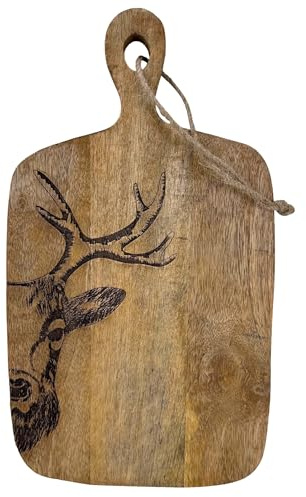 Servierbrett, Schneidebrett mit Griff aus Mangoholz oder als Wanddekoration in der Küche (Hirsch)