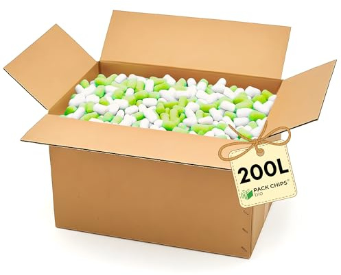 PACK CHIPS bio Verpackungschips Füllmaterial 200 L - Antistatische Polsterchips - Füllmaterial für Pakete - Verpackungsmaterial BIO - 100% Natürlich Abbaubar aus Stärke