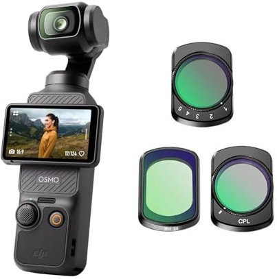DJI Osmo Pocket 3 con Kit de Accesorios (3 Filtros + Protector), Cámara CMOS 1'' 4K/120fps, Estabilización 3 Ejes, Enfoque y Seguimiento Rápido, Pantalla Giratoria 2