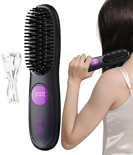 Cepillo Alisador Portátil - Plancha Para El Pelo Sin Cable Peine Alisador,Peine Térmico Recargable Para Viajes Vacaciones Uso Diario Hombre Y Mujer