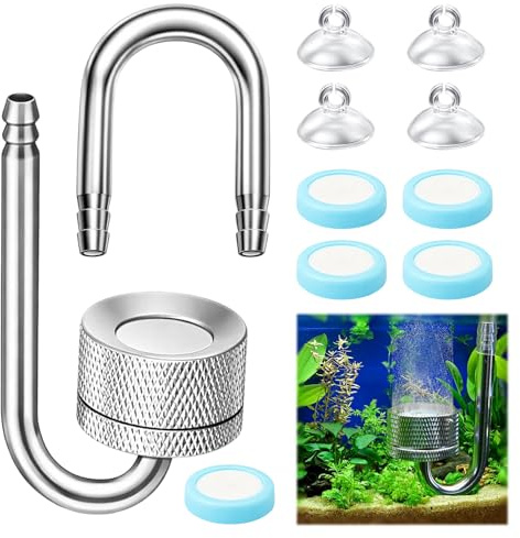 Menibeuty CO2 Diffusor Aquarium, Aquarium Zerstäuber Sauerstoff Kohlendioxid Diffusor mit Saugnäpfen und U-Pipe, CO2 Anlage Aquarium, für alle Arten von Aquarien Süßwasserfischpflanzen Wasserpflanze