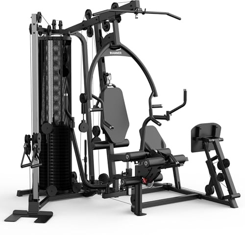 HAMMER Kraftstation Autark 6800 ´26 - Studio-Trainingsturm, Beinpresse, Seilzugturm mit höhenverstellbarem Kabelzug, 100 kg Gewichteblock verteilt auf 20 Platten à 5 kg