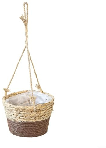 Advokingtap Confezione da 1 cesto da appendere per piante da interni ed esterni, in corda di canapa naturale, vaso da fiori con corde robuste, 20 cm, marrone, per giardino, patio, decorazione della
